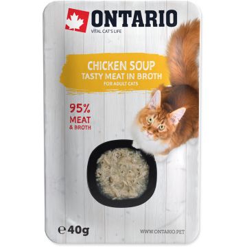 ONTARIO Plic pentru pisici adulte, Supă cu Pui şi Legume 40g