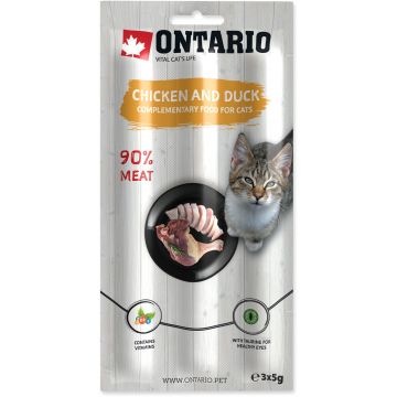 ONTARIO Recompensă pentru pisici adulte, Stick Pui şi Raţă 3x5g