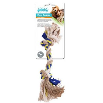 PAWISE Jucărie pentru câini Floss Tugger, funie din bumbac, 2 noduri, 34cm