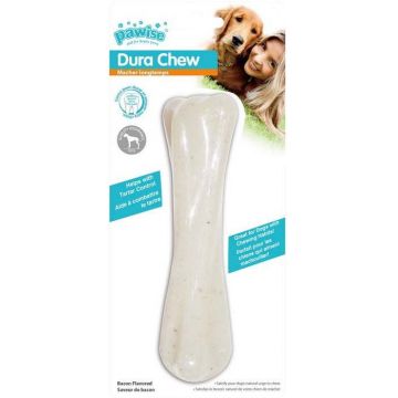 PAWISE Jucărie pentru câini, Os din plastic, cu aromă de Bacon 16,5cm, 1 buc
