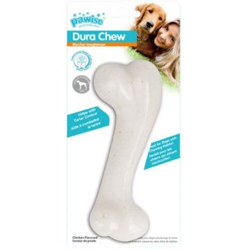 PAWISE Jucărie pentru câini Os din plastic, cu aromă de Pui 15,5cm, 1 buc