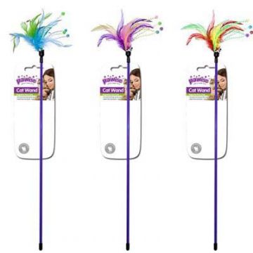 PAWISE Jucărie pentru pisici Baghetă cu pene, diverse culori, 50cm