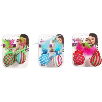 PAWISE Jucărie pentru pisici Minge cu pană, 2buc/set