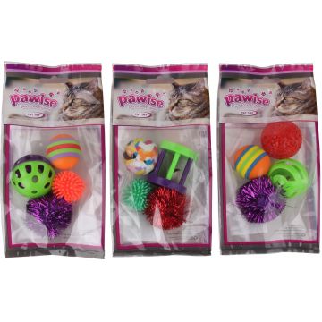 PAWISE Jucărie pentru pisici Set 4 Mingi asortate, diverse modele şi culori
