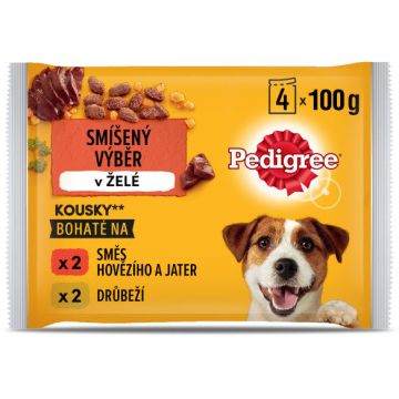 PEDIGREE Pachet plicuri pentru câini Adulţi, cu Vită şi Pasăre în aspic 4x100g