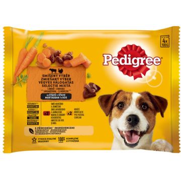 PEDIGREE Pachet plicuri pt. câini Adulţi, cu Vită, Miel, Curcan, Morcovi 4x100g