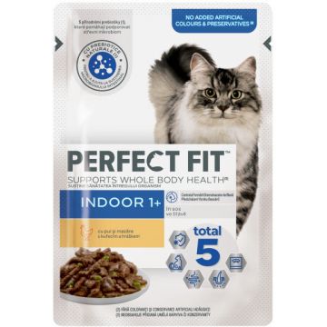 PERFECT FIT INDOOR, Hrană umedă cu Pui si mazare in sos pentru pisici 85g