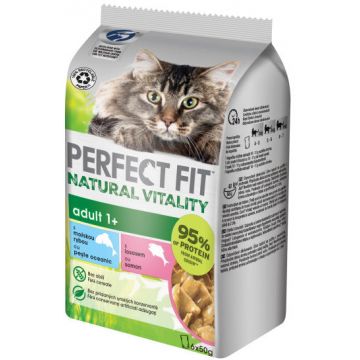 PERFECT FIT MULTIPACK Hrană umedă pt pisici, cu Peste oceanic si Somon 6x50g