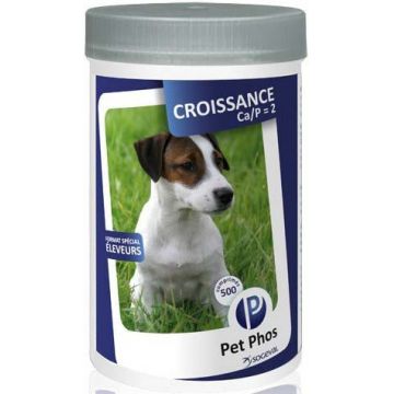 PET PHOS Croissance Ca/P2 Supliment vitamino-mineral pentru câini, 500 tablete