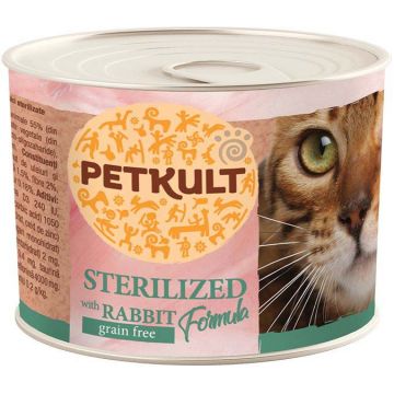 PETKULT Conservă pentru pisici sterilizate, cu Iepure 185g