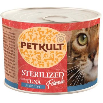 PETKULT Conservă pentru pisici sterilizate, cu Ton 185g