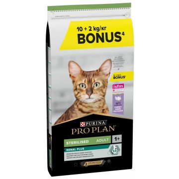 PRO PLAN Hrană uscată pentru pisici Adult Sterilised Renal, Curcan 10+2kg GRATIS