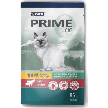 PUPIL PRIME Plic, Hrană umedă pentru pisici, cu Vită şi Miel 85g