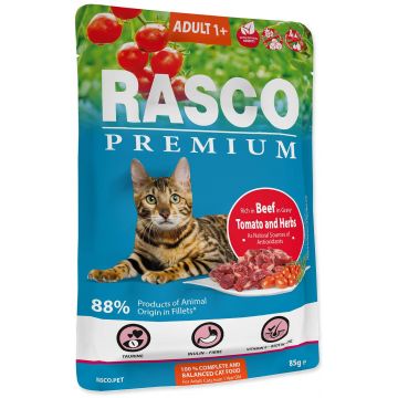 RASCO Premium Plic pentru pisici adulte, cu Vită, Roşii şi Ierburi 85g