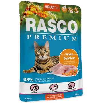 RASCO Premium Plic pentru pisici adulte, Curcan şi Cătină 85g