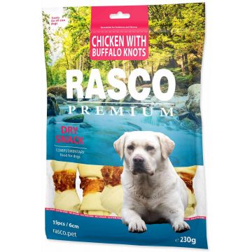 RASCO Premium Recompensă pentru câini, Piele de vacă, formă Os, cu Pui 230g