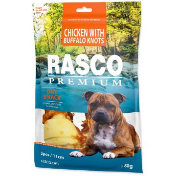 RASCO Premium Recompensă pentru câini, Piele de vacă, formă Os, cu Pui 80g
