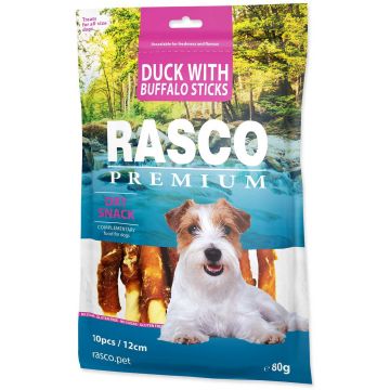 RASCO Premium Recompensă pentru câini, Stick din Piele de Vacă, cu Raţă 80g