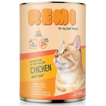 REMI Conservă pentru pisici adulte, cu Pui şi Ficat 415g