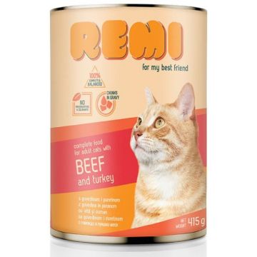 REMI Conservă pentru pisici adulte, cu Vită şi Curcan 415g