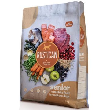 RUSTICAN Senior Hering, Somon şi Ton, fără gluten, pentru câini seniori