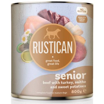 RUSTICAN SENIOR Vită, Curcan, Cod negru şi Cartofi dulci