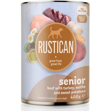 RUSTICAN SENIOR Vită, Curcan, Cod negru şi Cartofi dulci