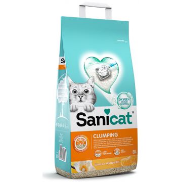SANICAT Clumping Nisip pentru pisici, cu aromă de Vanilie şi Mandarină, 8L/7kg