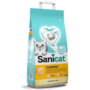 SANICAT Clumping Nisip pentru pisici, fără aromă, 16L/14kg