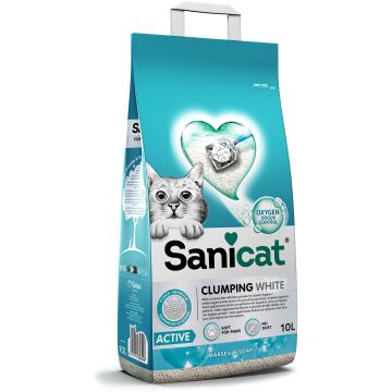 SANICAT Clumping Nisip pentru pisici White, bentonită 10L/8,3kg