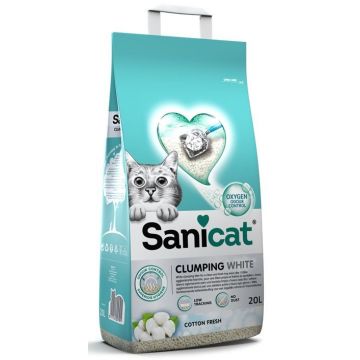 SANICAT Clumping Nisip pentru pisici White Cotton Fresh, bentonită 20L/17kg