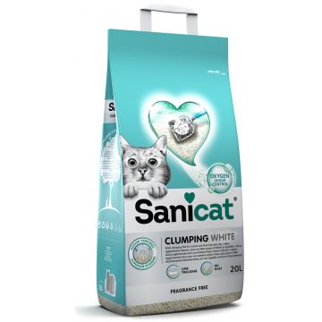 SANICAT Clumping White, Nisip pentru pisici, fără aromă, 20L/18kg
