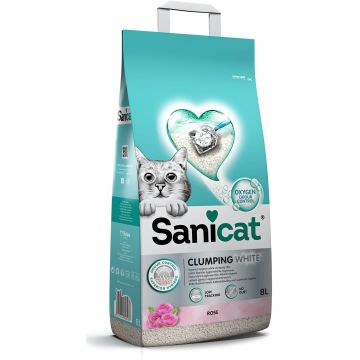 SANICAT Clumping White Rose Nisip pentru pisici, bentonită 8L/6,8kg