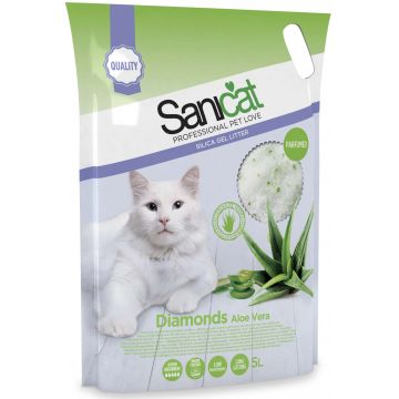 SANICAT Diamonds Nisip igienic silicat pentru pisici ALOE VERA 5L/2,3kg
