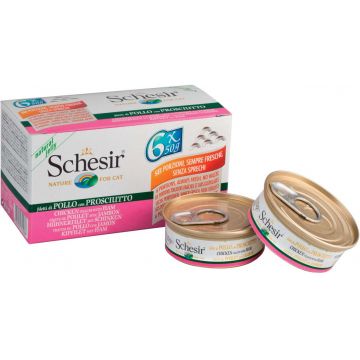SCHESIR Pachet conserve pentru pisici File Pui cu Şuncă 6x50g