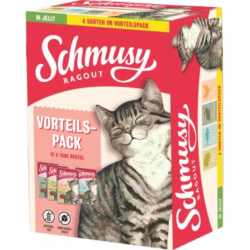 SCHMUSY Ragout Pachet plicuri pentru pisici, în gelatină 12 x 100g