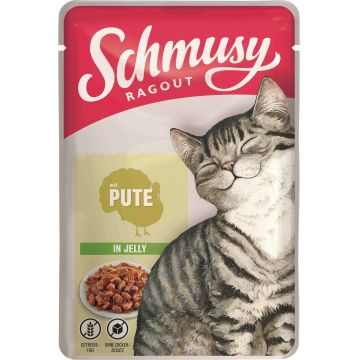 SCHMUSY Ragout Plic pentru pisici, Curcan în gelatină 100g