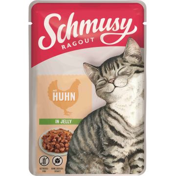 SCHMUSY Ragout Plic pentru pisici, Pui în gelatină 100g