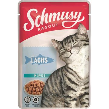 SCHMUSY Ragout Plic pentru pisici, Somon în sos 100g