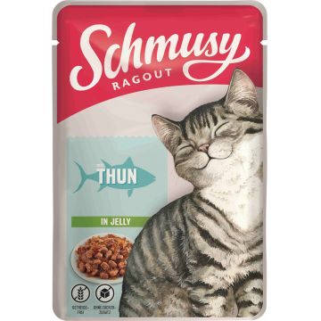SCHMUSY Ragout Plic pentru pisici, Ton în gelatină 100g