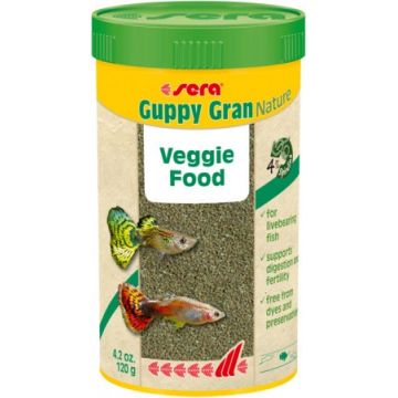 SERA Guppy Gran Nature Hrană vegetală pentru peşti guppy