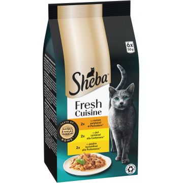 SHEBA Cuisine Pachet plicuri pentru pisici, cu Pui, Curcan şi Pasăre 6x50g
