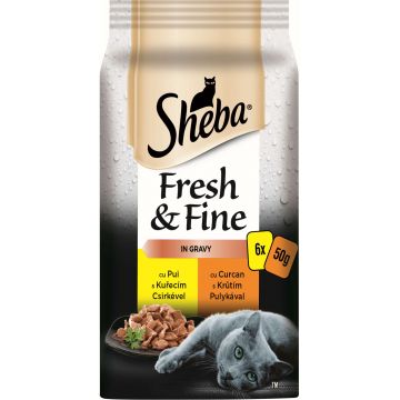 SHEBA Fresh&Fine plicuri Mini selecţii de Pasăre, pentru pisici adulte 6x50g