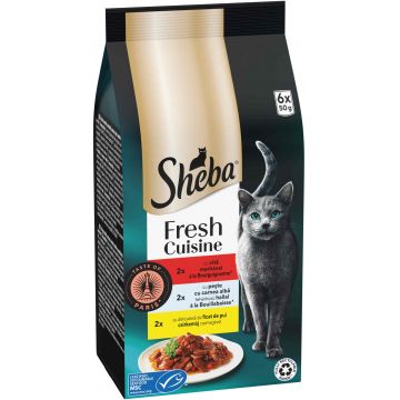 SHEBA Fresh&Fine plicuri Mini selecţii Vită, Peşte şi Ficat de Pui 6x50g