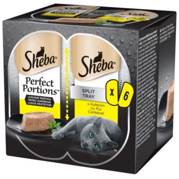 SHEBA Perfect Portions Tăviţă pateu superior cu Pui 225g (3x2x37,5g)