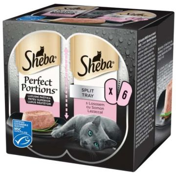 SHEBA Perfect Portions Tăviţă pateu superior cu Somon 225g (3x2x37,5g)