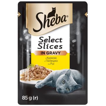 SHEBA Select Slices Plic hrană umedă pentru pisici adulte, cu Pui în sos 85g