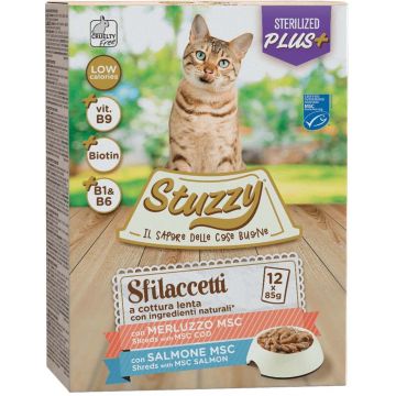 STUZZY Sfilacetti Pachet plicuri pentru pisici sterilizate Cod/Somon12x85g