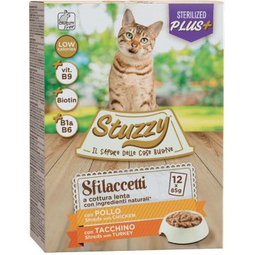 STUZZY Sfilacetti Pachet plicuri pentru pisici sterilizate Curcan/Pui 12x85g