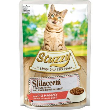STUZZY Sfilacetti Plic hrană umedă pentru pisici, cu Vită 85g